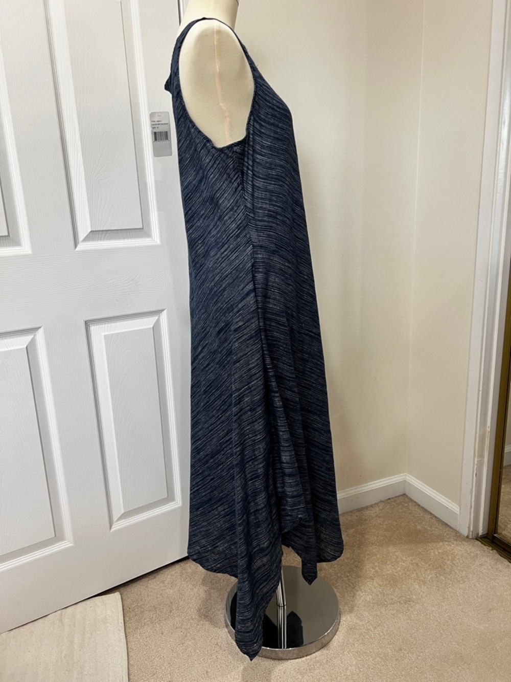 Linen Blend Hanky Hem Blue Heathered Sleeveless Midi Dress Size XL - Picture 6 of 14
